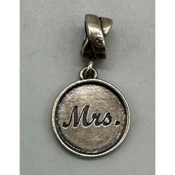 "Mrs" Bridal Charm 925 Sterling Silver Dangle Wedding Gift 1 in - Picture 1 of 10